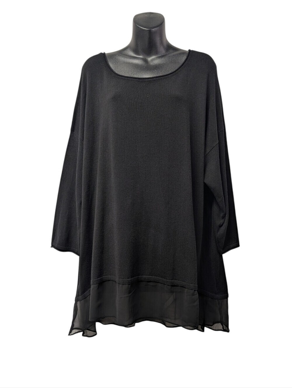 Cupio Woman 2X Black Knit Sweater Tunic NWT Sheer Chiffon Hem NWT